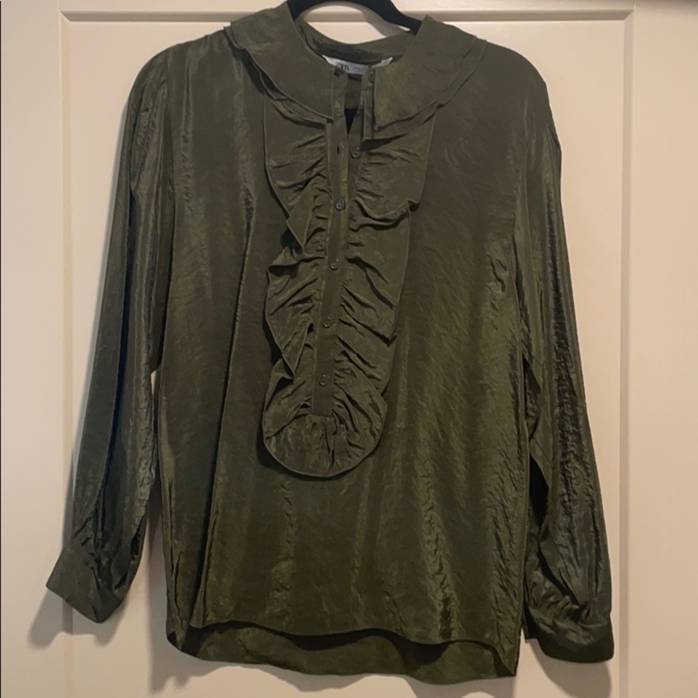 Zara NWT size 28(M) dark green silky blouse